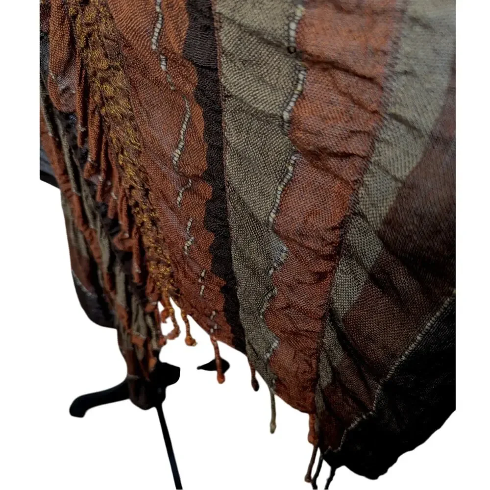 Boho Brown Scarf/Wrap scattered sequins fringe rayon blend 98